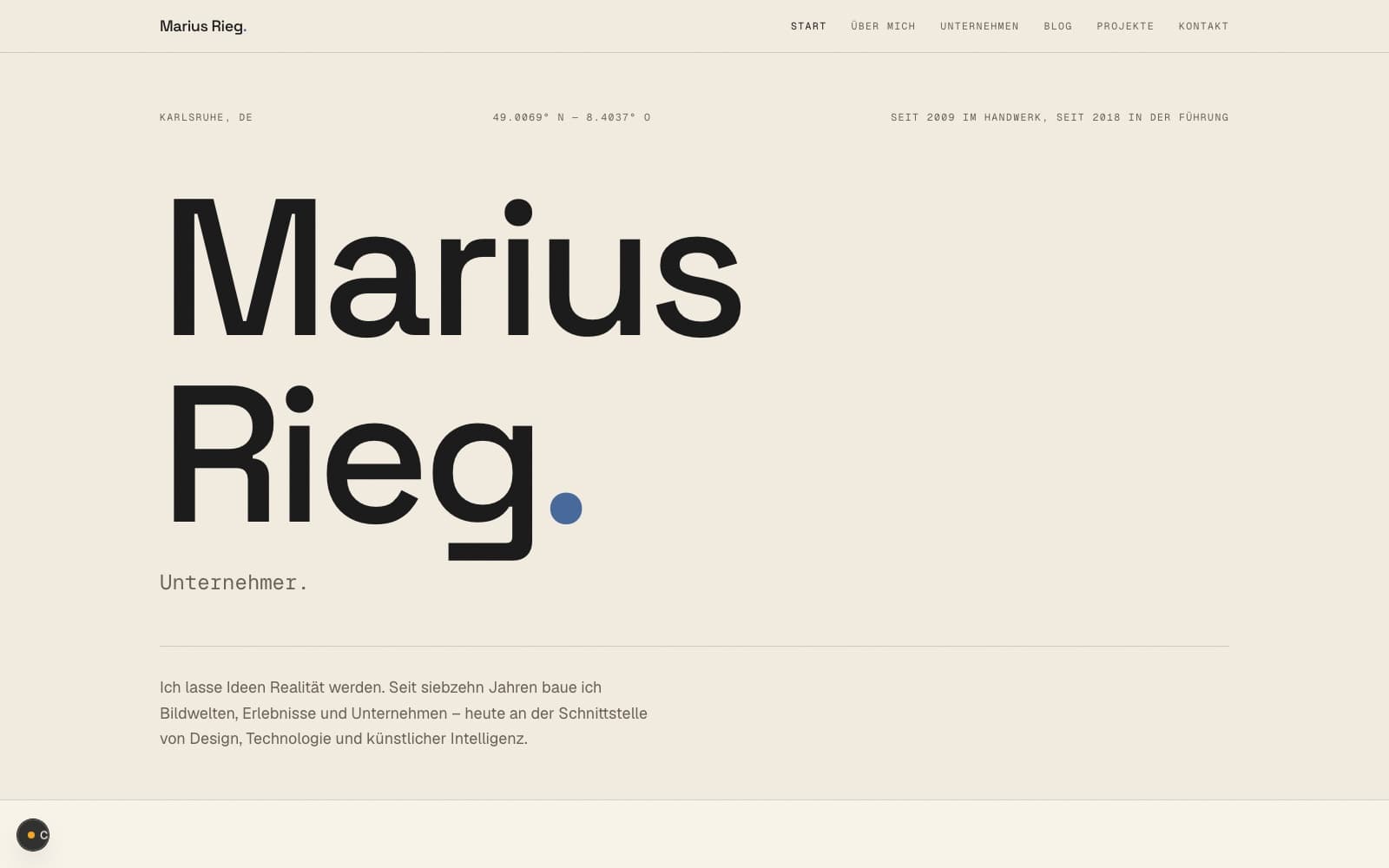 Startseite dieser Personal-Brand-Website von Marius Rieg